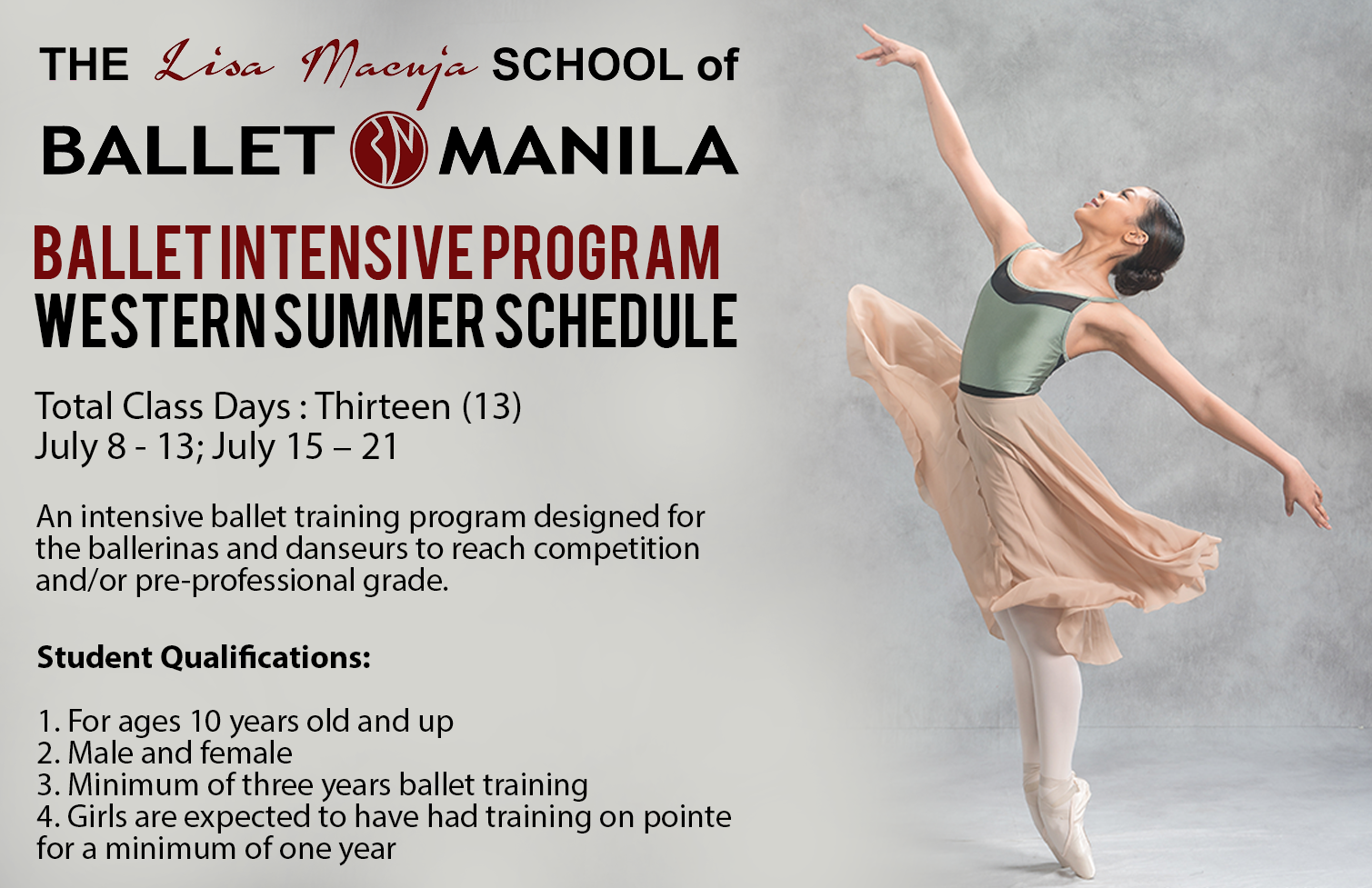 BALLET INTENSIVE PROGRAM WESTERN SUMMER SCHEDULE Ballet Manila