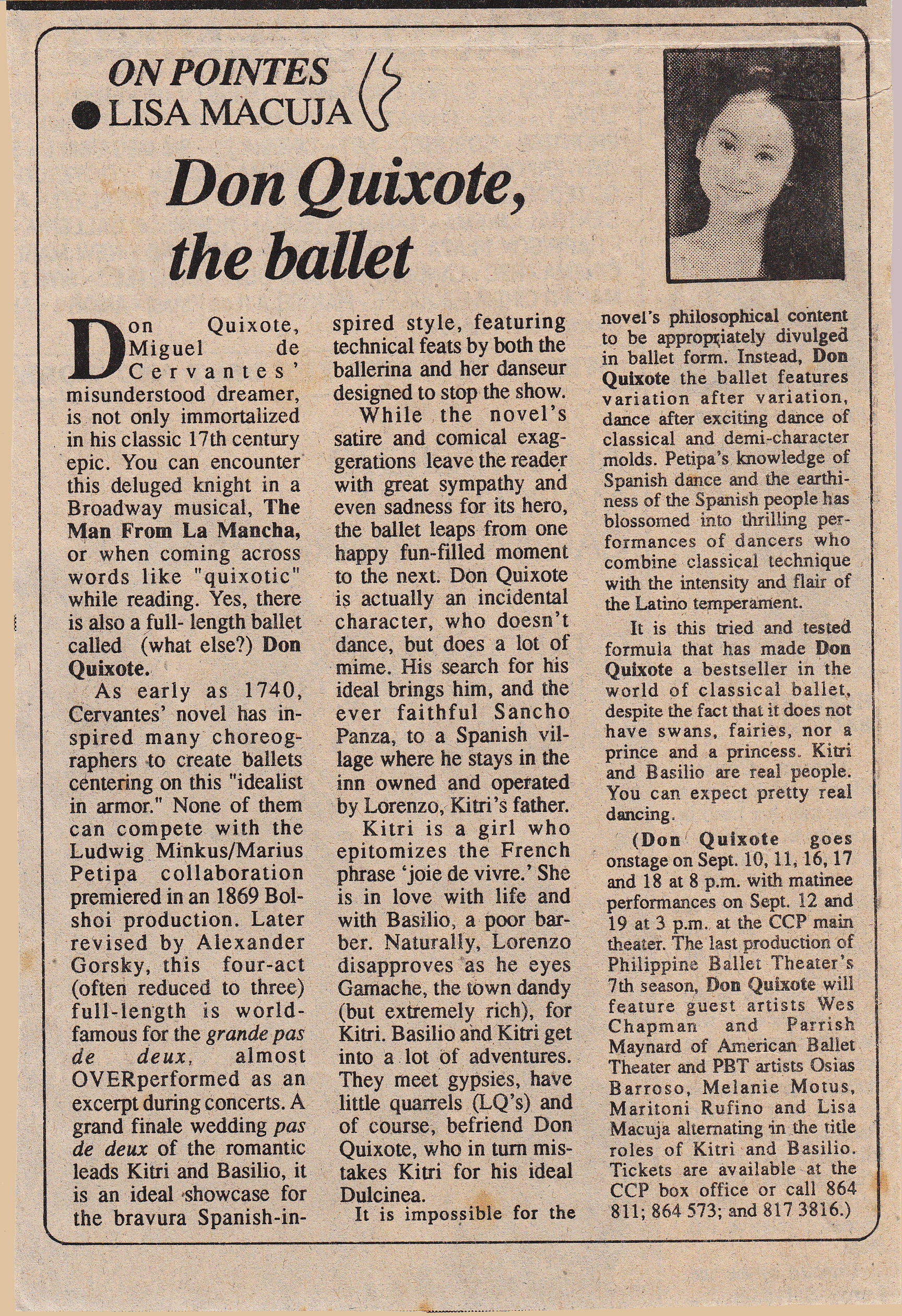 Clipping of Lisa Macuja’s column published in Malaya 